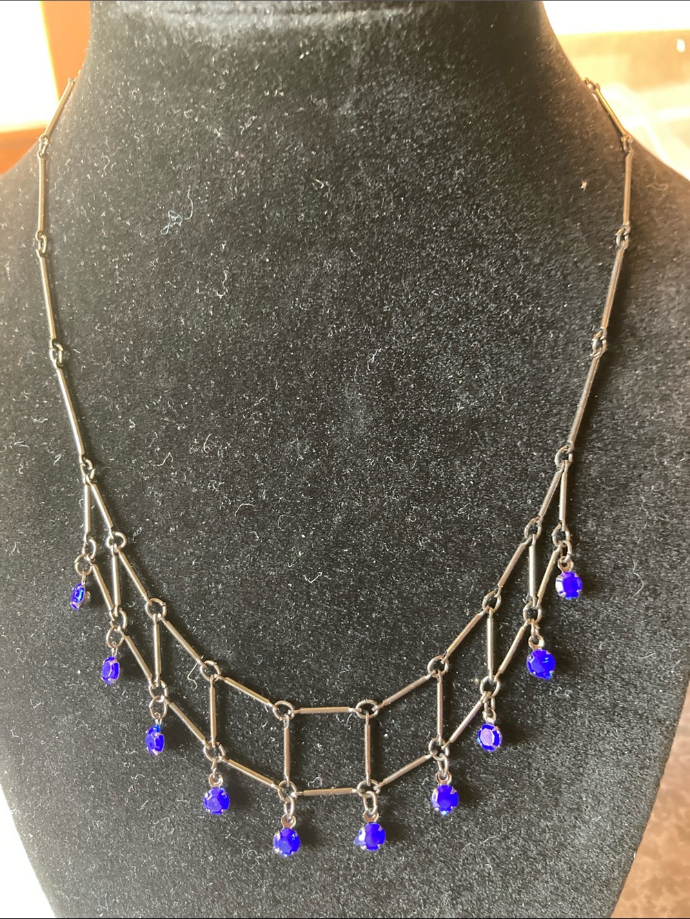 Blue Crystal Drop Geometric Necklace